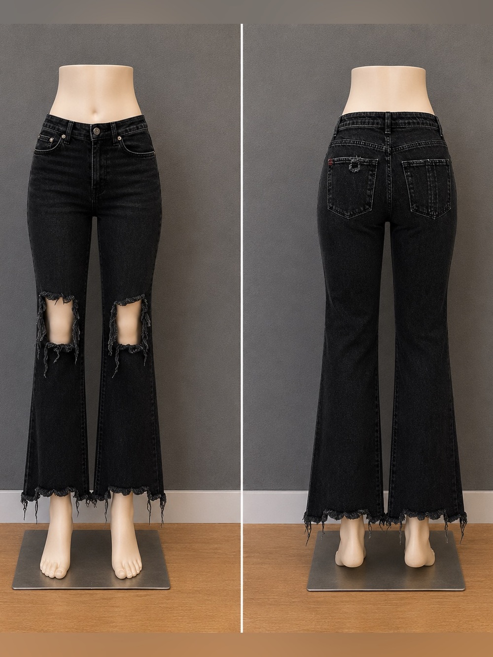 BDG Urban Outfitters BlackDistressed Flare Jeans Women Size 28 High Rise Ripped